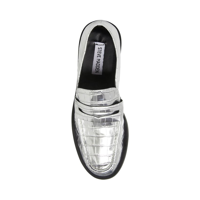 Silver Steve Madden Goodman Crocodile Women's Loafers | PH 9036MKS